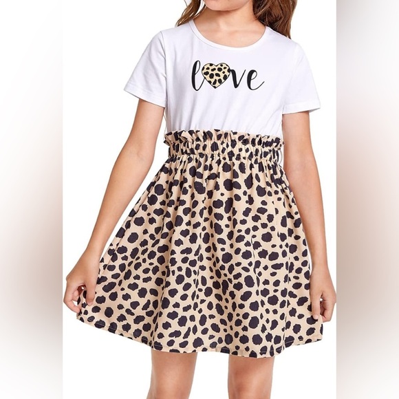 WDIRARA Girl's Love Leopard Print A-Line Dress Sz 120 cm with ties - Picture 1 of 8